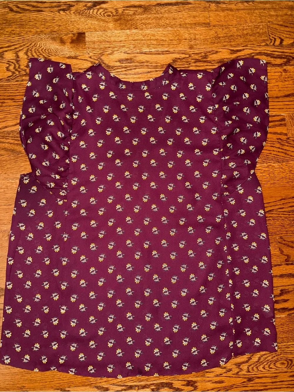 Ann Taylor Plum Floral Flutter Sleeve Blouse - Picture 2 of 2